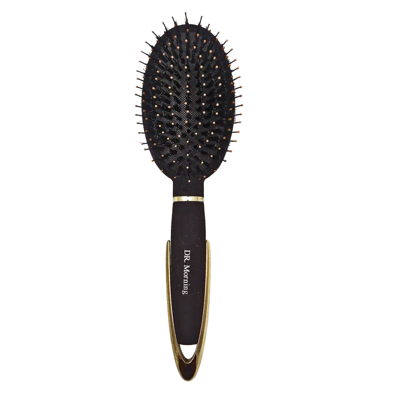 برس مو بیضی دکتر مورنینگ (Dr. Morning) مخملی مدل بالشتکی مشکی طلایی مخصوص شانه کردن روزانه و موهای بلند