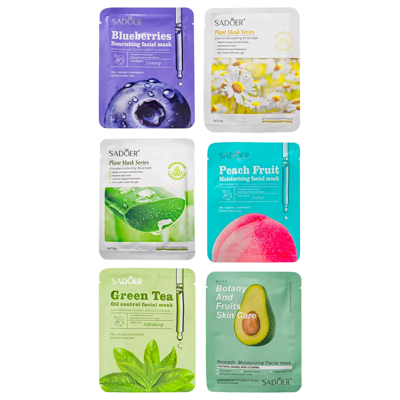 ماسک ورقه‌ای صورت سادور (SADOER) سری میوه‌ای و گیاهی (آبرسان و ضد جوش)