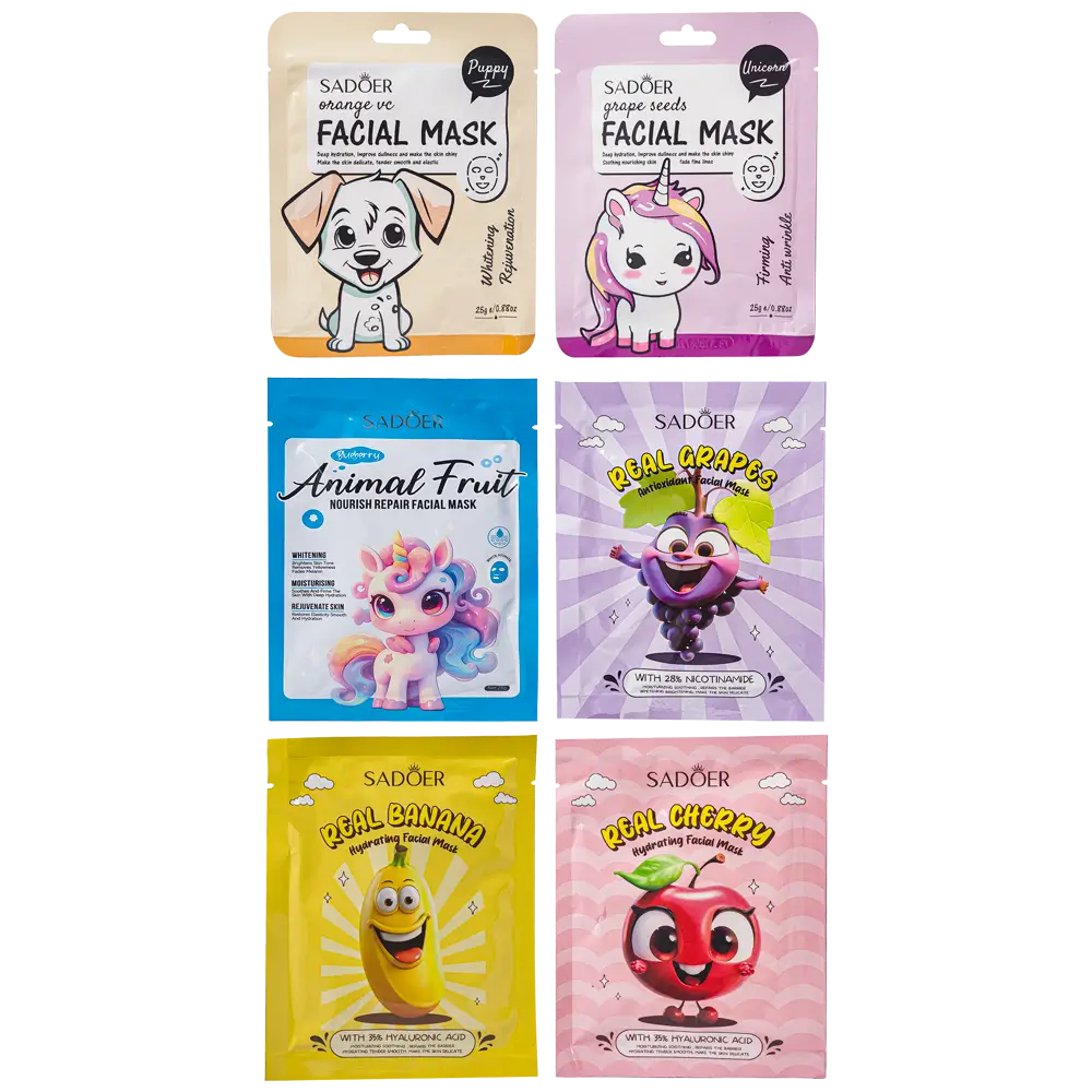 ماسک ورقه‌ای صورت سادور (SADOER) سری کارتونی و فانتزی (مدل‌های نیکوتینامید و هیالورونیک)