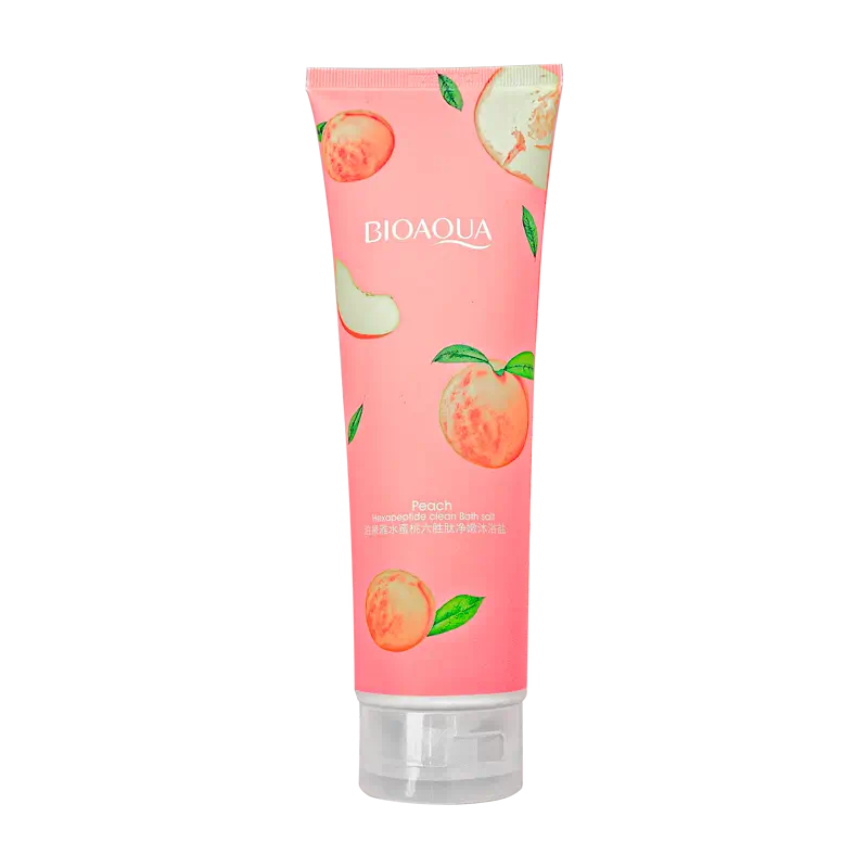 نمک حمام و لایه بردار بدن تیوپی مدل هلو و هگزاپپتید (روشن کننده و خوشبو)