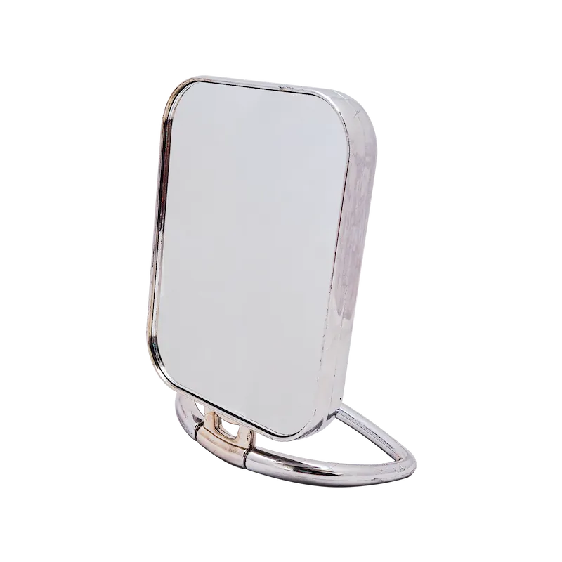 آینه آرایشی پایه دار و رومیزی دو طرفه با بدنه براق و طرح استیل (ساده و بزرگنمایی 5 برابر)